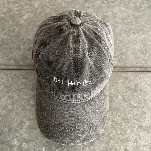 Steve Madden Bad Hair Day Embroidered Hat Cap Charcoal Gray Vintage Distressed - Picture 4 of 9